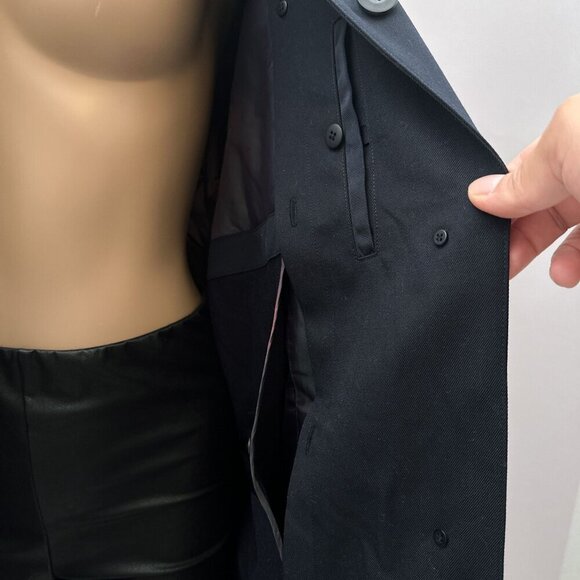 Sanyo NY Long Trench Overcoat Button-Up Minimalist Black Wool Blend Womens M - Picture 6 of 12